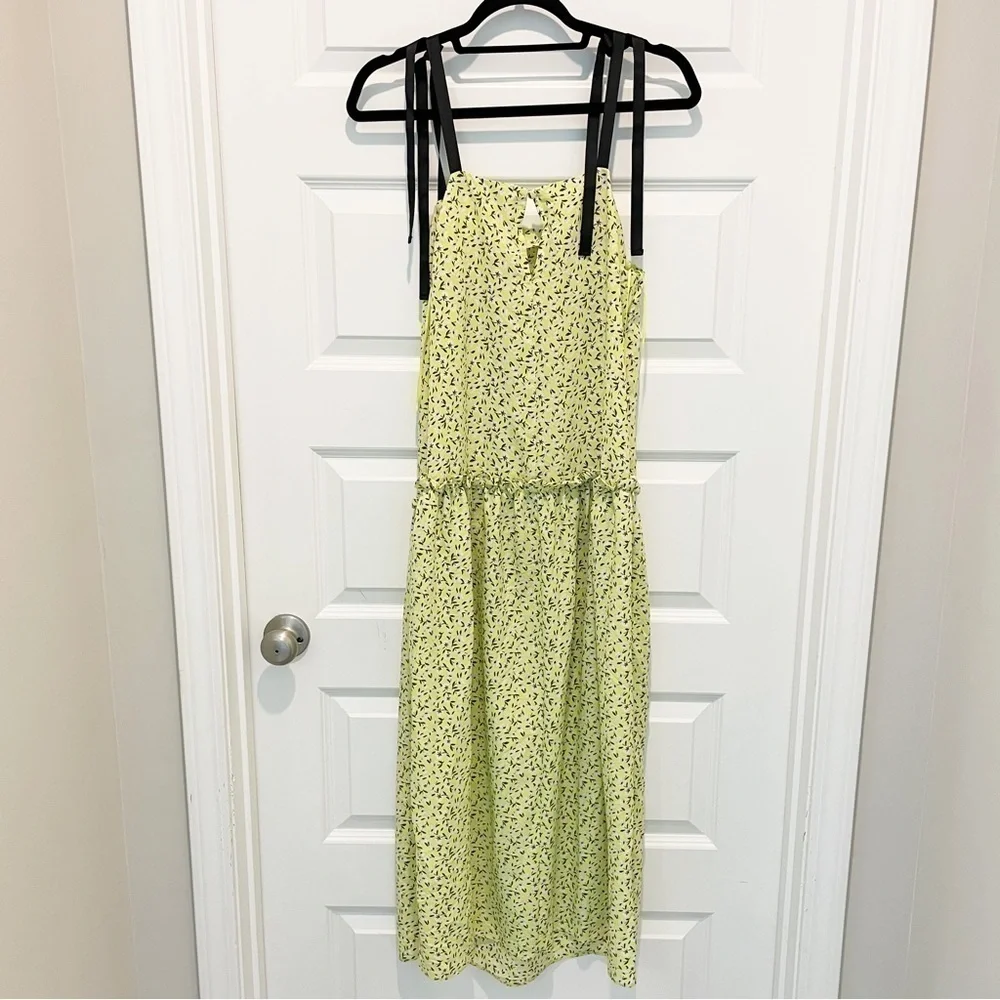 New TOPSHOP Floral Print Drop Waist Midi Dress in Lime